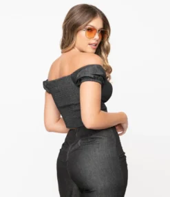 Shop Sour+Plus UNIQUE VINTAGE BLACK CHAMBRAY TURNER CROP TOP 9 Shop Sour+Plus UNIQUE VINTAGE BLACK CHAMBRAY TURNER CROP TOP