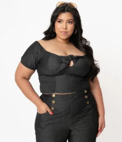 Shop Sour+Plus UNIQUE VINTAGE BLACK CHAMBRAY TURNER CROP TOP 10 Shop Sour+Plus UNIQUE VINTAGE BLACK CHAMBRAY TURNER CROP TOP