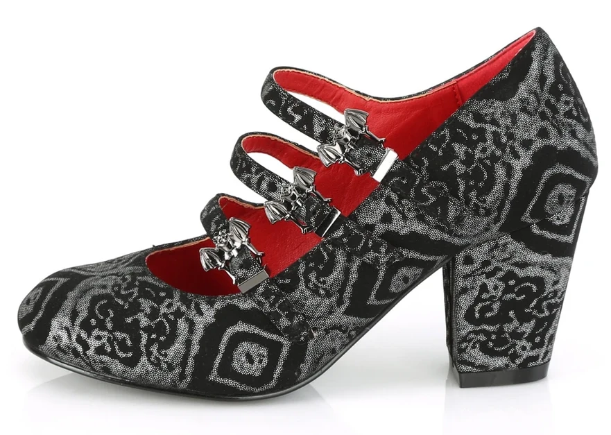 Footwear DEMONIA VIVIKA BAT BUCKLE MARY JANE HEELS BLK/SILVER 4 Footwear DEMONIA VIVIKA BAT BUCKLE MARY JANE HEELS BLK/SILVER