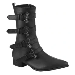 DEMONIA WARLOCK BAT BUCKLE MID CALF POINTED TOE BOOTS
