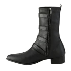 DEMONIA WARLOCK BAT BUCKLE MID CALF POINTED TOE BOOTS
