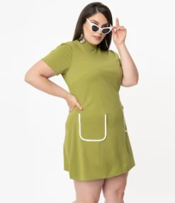 SMAK PARLOUR MOCK TURTLENECK WAVE MAKER DRESS AVOCADO 11 SMAK PARLOUR MOCK TURTLENECK WAVE MAKER DRESS AVOCADO
