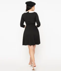 Shop Sour+Plus UNIQUE VINTAGE BLACK COLLARED WEDNESDAY FLARE DRESS