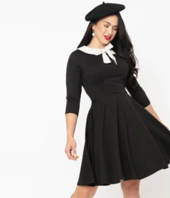 Shop Sour+Plus UNIQUE VINTAGE BLACK COLLARED WEDNESDAY FLARE DRESS
