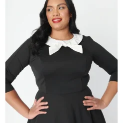 Shop Sour+Plus UNIQUE VINTAGE BLACK COLLARED WEDNESDAY FLARE DRESS