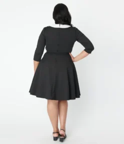 Shop Sour+Plus UNIQUE VINTAGE BLACK COLLARED WEDNESDAY FLARE DRESS