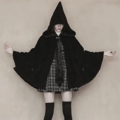 PunkRave PUNK RAVE SALEM HOODED PLUSH CAPE COAT
