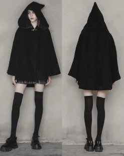 PunkRave PUNK RAVE SALEM HOODED PLUSH CAPE COAT
