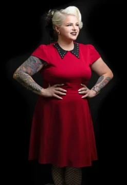 SOURPUSS STUD COLLAR DRESS RED